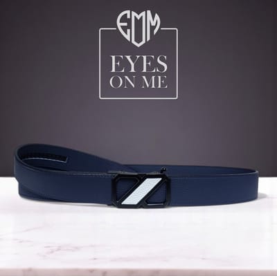 Blauwe Topgrain leren riem zonder gaatjes met automatische gesp voor heren (Model 8021-BL)