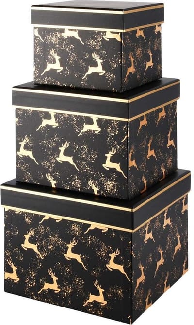 Set van 3 opbergdozen Golden Deer 19x19x14 cm | A215672 | Dekoratief