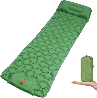 Opblaasbaar matras - Opblaasbaar matras voor buiten - Waterdicht opblaasbaar matras - Slaapmat voor kamperen - Draagbaar opblaasbaar matras - Opblaasbaar matras met kussen - Opvouwbaar reismatras - Geschikt voor wandelen - Groen