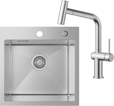 SOFETIY MAX Spoelbak Keuken 45x45CM - Spoelbakken Keuken Met T-Uitloop Keukenkraan - Spoelbak Met Kraangat - Wasbak Keuken RVS