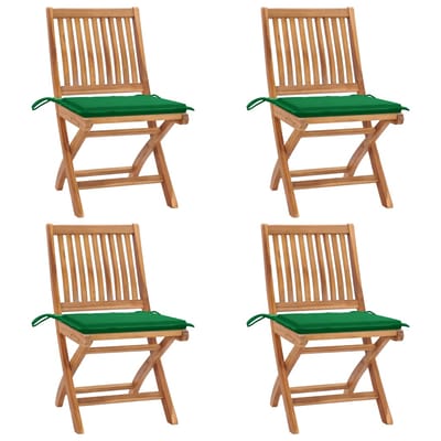 vidaXL - Opklapbare - stoelen - met - kussens, - 4 - stuks, - massief - teakhout