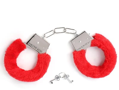 Smart Moves - Metalen Handboeien met Fake Fur - Rood