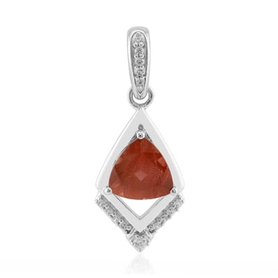 Cavill - Gouden hanger 9K witgoud - Oregon zonnesteen 0,918 ct triljant - 13 ronde zirkonen 0,08 ct Tanzania - elegante en veelzijdige dameshanger