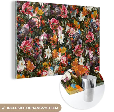 MuchoWow® Glasschilderij 120x80 cm - Schilderij acrylglas - Bloemen - Vlinder - Design - Kunst - Abstract - Schilderij - Oude meesters - Foto op glas - Schilderijen