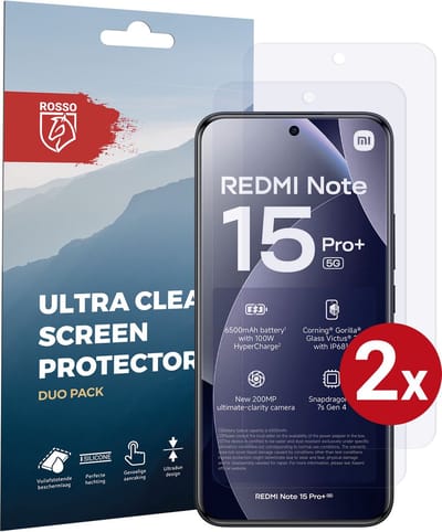 Rosso Screen Protector Geschikt voor Xiaomi Redmi Note 15 Pro Plus | Ultra Clear Duo Pack | TPU Folie | Case Friendly Beschermfolie | 2 Stuks