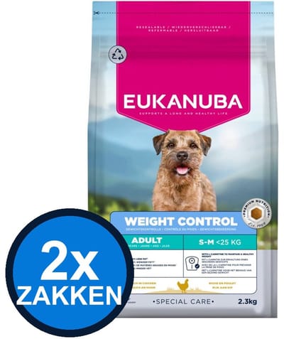 2x Eukanuba - Special Care Dog Adult Small/medium Weight Control - Hondenvoer Droogvoer - 2.3 kg