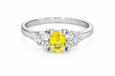 Natuurlijke Gele Saffier Ring van 925 Sterling Zilver - Damesring met CZ - Gele Edelsteen Ring