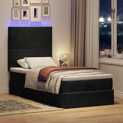 vidaXL - Ottoman - bed - met - matrassen - en - LED's - 100x200cm - fluweel - zwart