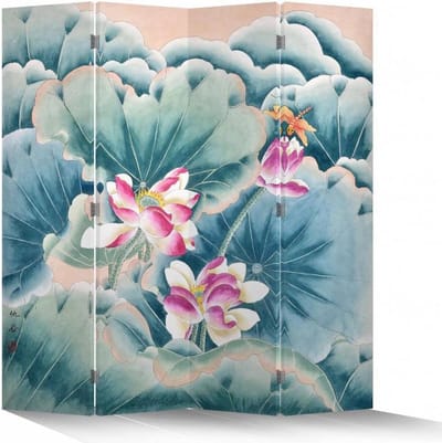 Fine Asianliving Chinees Kamerscherm Oosters Scheidingswand B160xH180cm 4 Panelen Roze Lotus Libelle
