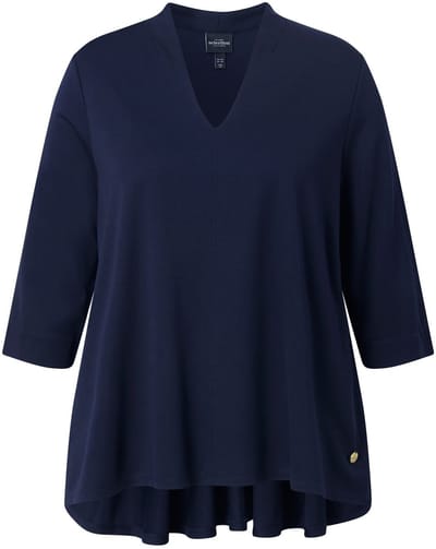 Ulla Popken - Dames - T-shirt rugplooi A-lijn gobletkraag 3/4-mouw - Donkermarine - Maat 50+