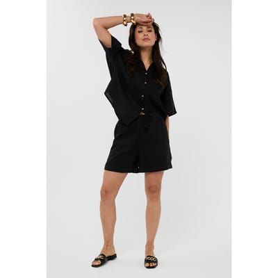 EsQualo Blouse Oversized Linen Black Maat: XS/S | Overhemden Outlet | Dames | Zwart