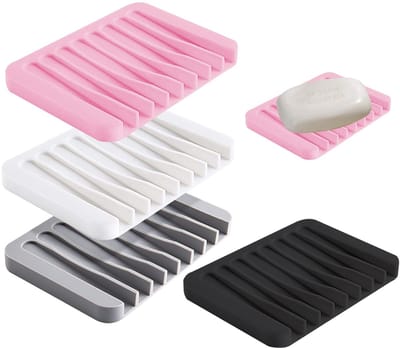 Byshayne- Zeepbakje Silicone - 4 Stuks - Antislip Onderkant - Compact Design - Geschikt voor Badkamer/Keuken - Makkelijk te Reinigen