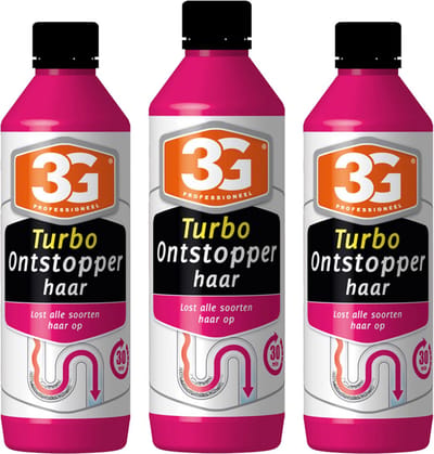 3x 3G Professioneel Turbo Ontstopper Haar 500 ml - Turbo Ontstopper - Haarontstopper - Afvoer Ontstopper - Snelwerkend - Krachtig - Doucheputje - 3-Pack