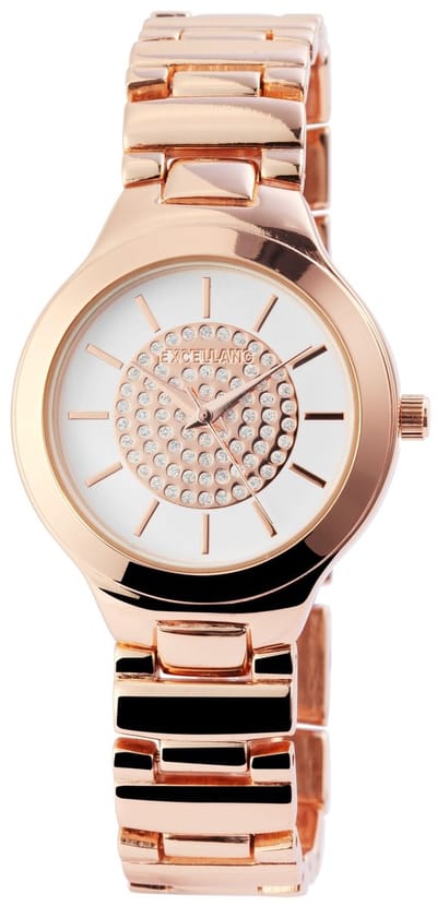 EXCELLANC dameshorloge metaal met metalen armband en kristalbezetting