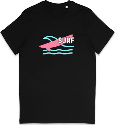 T Shirt Heren Dames - Surf - Grafische Print - Zwart - XS
