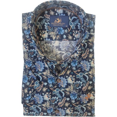 Eden Valley - Korte Mouw Overhemd - Heren - L - Blauw - Katoen - 216243-37-Modern