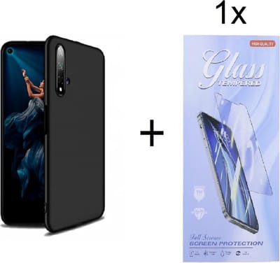 Hoesje Geschikt voor: Huawei Nova 5T Silicone - Zwart + 1X Tempered Glass Screenprotector - ZT Accessoires