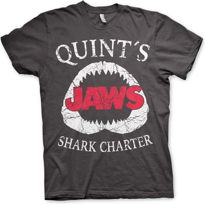 Jaws Heren Tshirt -S- Quint's Shark Charter Grijs