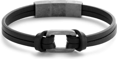 Frank 1967 7FB-0439 leren armband met stalen element - 21 cm - zwart