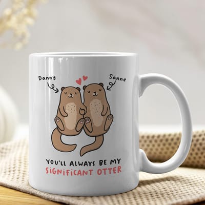Creasowl® Otter Gepersonaliseerde Liefdes Mok 330 ml – Keramische Witte Koffiemok met Naam – Grappige Romantische Mok – Valentijn Cadeau