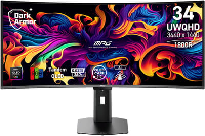 MSI MPG 341CQR QD-OLED X36 - Curved UWQHD Gaming Monitor - 360hz - 34 inch - USB-C PD 98W - DisplayHDR True Black 500 - OLED Care 3.0