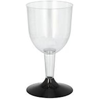 Papstar witte wijnglas op voet 0,1 l met vullijn, kristalheldere beker, zwarte voet, verpakking van 20, hoogte 11 cm