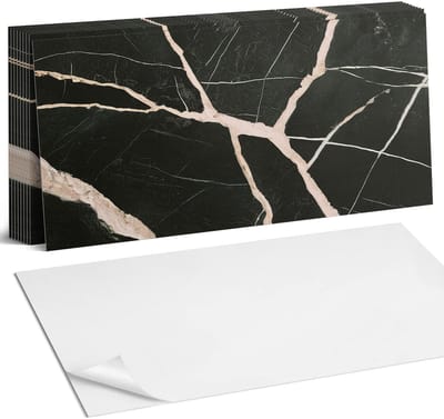 Coloray Plaktegels - Elegant marmerpatroon Zelfklevende Wandtegels - 40 cm x 20 cm - Zwart Plaktegels - 10 stuks - Rechthoek PVC Tegels - Plaktegels Badkamer - Vloertegels Zelfklevend - Vinyl Tegels Zelfklevend - Portugese Tegels