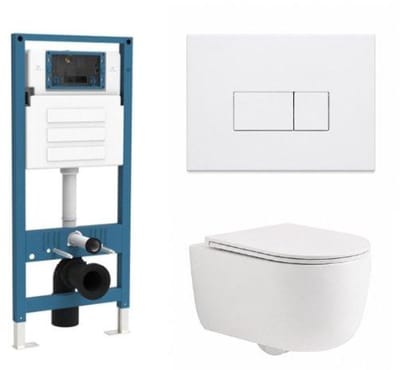 QeramiQ Dely Swirl Toiletset - inbouwreservoir Qeramiq Flush - slim zitting - kunststof glans witte bedieningsplaat - rechthoekige knoppen - mat wit
