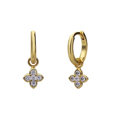 Lucardi Dames Zilveren goldplated oorringen met hanger bloem met zirkonia voor dames - Ketting - 925 Zilver - Goudkleurig