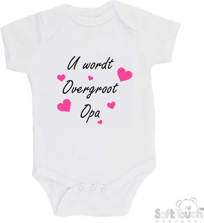 100% katoenen Romper "U wordt overgroot opa" Unisex Katoen Wit/zwart/roze Maat 56/62 Zwangerschap aankondigen - Bekendmaking zwangerschap - Zwangerschapsaankondiging