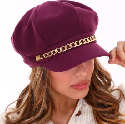Dames Baret Winter Pet met klep en sierketting - (Maat S) - Paars