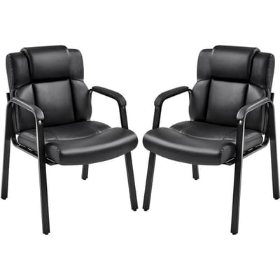 Yaheetech Bureaustoel Set van 2 - Eetkamerstoelen met Armleuning en Rugleuning - Kunstleer - 64x68,5x91,5 cm - Zwart