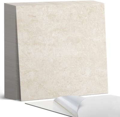 Coloray Plaktegels - Natuurlijke lichte steen Zelfklevende Tegels - 20 cm x 20 cm - Romig Plaktegels - 20 stuks - Vierkant PVC Tegels - Plaktegels Badkamer - Plaktegels Vloer - Vinyl Tegels - Wandtegel Zelfklevend