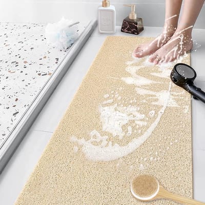 Douchemat antislip, zacht comfort, veiligheidsbadkuipmat met afvoergaten, PVC-luchtfa massage douchematten voor natte ruimtes, sneldrogend (beige, 40 x 80 cm)