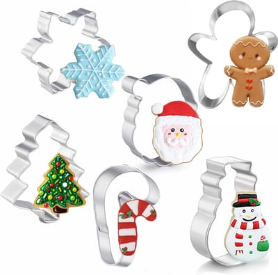 Kerst Koekjesvormen - Bakvormen Set - Feestelijk Bakken - Roestvrij Staal - 6 Delig - Zilverkleurig