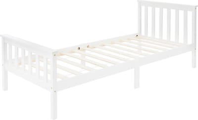 Bedframe eenpersoonsbed 90x200cm van grenenhout in wit met lattenbodem ML design