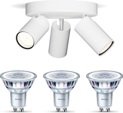 Philips Idris Opbouwspot voor Badkamer(Wit) - Badkamerlamp - Warmwit Licht - Plafondspot met 3 Lichtpunten - GU10 - Niet Dimbaar