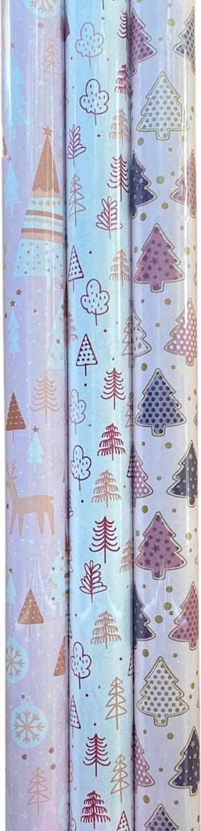 FESTIVE GIFTS Inpakpapier - Cadeaupapier - 200 x 70cm - 3 rollen - Kerst - Luxe Cadeauverpakking - Kleurrijk