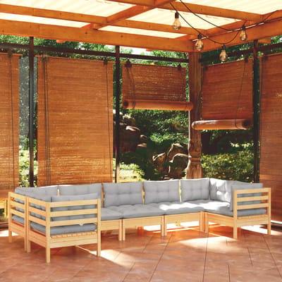 vidaXL - 7-delige - Loungeset - met - grijze - kussens - grenenhout