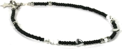 Heaven Eleven - meisjes - Enkelbandjes - glas - zwart - 2mm - verstelbaar 18cm + 4cm