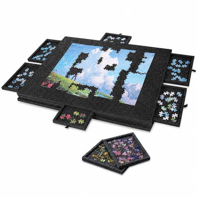 Hutjemutje - puzzelbord met 6 sorteerlades – 1000 Stukjes – verstelbaar puzzel plateau met opbergvak – lichtgewicht - vilt - draagbaar puzzelmat - donker grijs