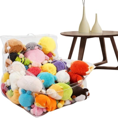 Zitzak Opberger - Pluche Dier Organizer - Speelgoed Opbergen - Transparant Zichtbaar - Extra Groot - Transparant