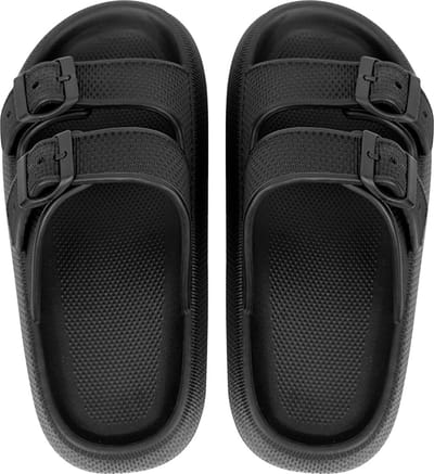 Geweo - Badslippers - Pillow Slides - EVA Slippers - Kerstmis - Kerstfeest - Christmas Gift - Unisex - Verstelbare Gesp - Verdikte - Antislip - Lichtgewicht - Zwart - Maat 35/36