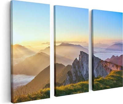 Artaza Canvas Schilderij Drieluik Zonsopkomst In De Bergen In De Alpen - 120x80 - Foto Op Canvas - Canvas Print