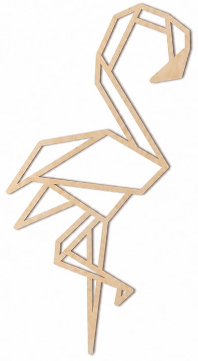 Houten wanddecoratie - Wooden wall decoration | Flamingo 32 x 60cm | Licht hout - Natural wood | Geometrische muurdecoratie - Geometric wall art - Origami Design Wandfiguur - Echt Hout - Real Wood - Dieren - Vogels