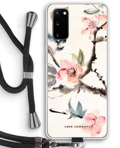 Case Company® - Hoesje met koord geschikt voor Samsung Galaxy S20 hoesje met Koord - Japanse bloemen - Telefoonhoesje met Zwart Koord - Bescherming aan alle Kanten en Over de Schermrand