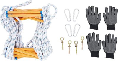 Touwladder - Reddingsladder Vluchtladder - Noodsituaties Ontsnapping - Moeilijk Ontvlambaar Materiaal - 10 Meter Lengte - Blauw Wit Geel