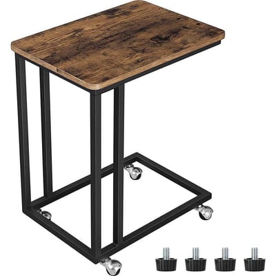 O'DADDY® Bijzettafel - Metaal met Hout - Bijzettafeltje - Banktafel - Laptoptafel - Tafeltje - Salontafels - Laptopafel Bruin - Kleine Koffietafel - Bedtafeltje Industrieel - Bijzet Tafel - Sidetable met Wielen - 50 x 35 x 55 cm - Bruin