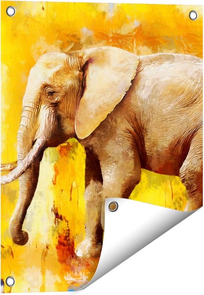 Gards Tuinposter Geschilderde Olifant Olieverf - Abstract - 40x50 cm - Tuindoek - Tuindecoratie - Wanddecoratie buiten - Tuinschilderij