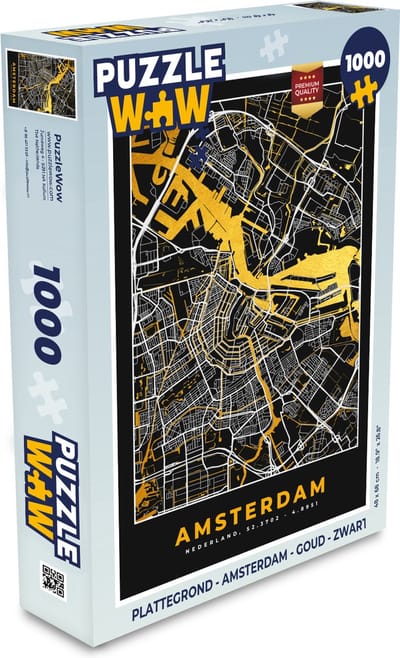 Puzzel Plattegrond - Amsterdam - Goud - Zwart - Legpuzzel - Puzzel 1000 stukjes volwassenen - Stadskaart